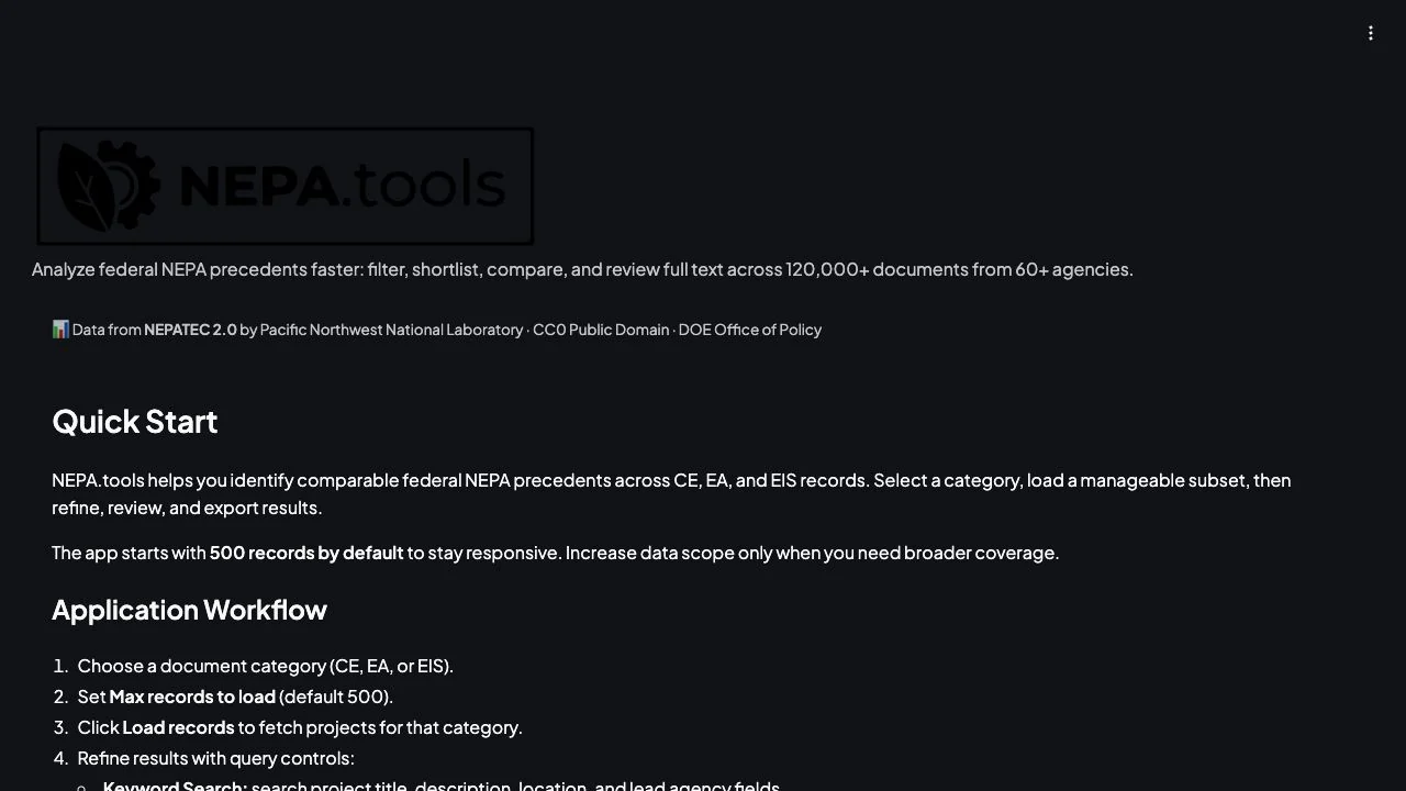 NEPA.Tools interface